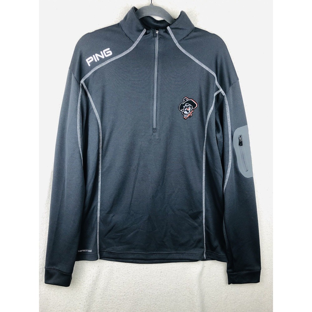 Ping Golf Mens M Gray OSU Cowboys Pistol Pete Half Zip Long Sleeve Pullover